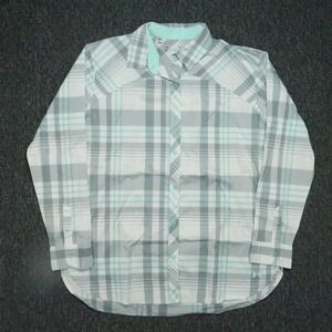 Under Armour Shirt Womens Medium White Gray High Tide Plaid Heatgear Lightweight